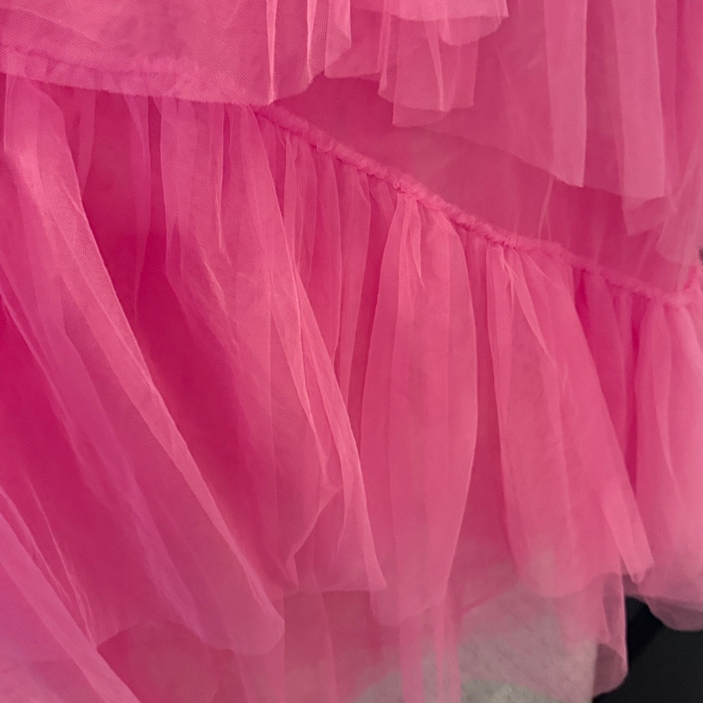 BCBGMAXAZRIA OLY Tiered Ruffle Tulle Gown flamingo pink size 8 - Picture 7 of 8